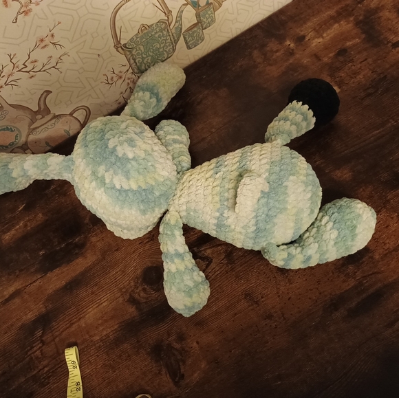 Handmade Crochet Plushie Stuffed Animal Dog 15in Blue And Black - Picture 4 of 12